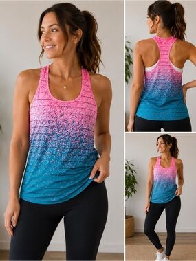 Zyia Active Pink & Teal Ombre Racerback Tank Top Size Small Athletic Workout